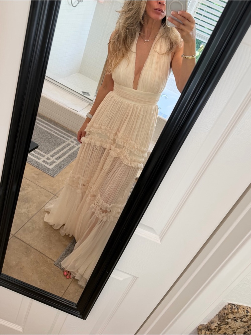Elegant Cream Ruffled Maxi Dress - Sleeveless V-Neck
